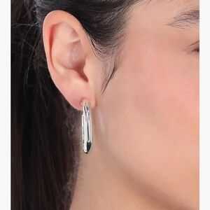 Anne Klein EZ Comfort Clip Elegant Silver Hoop Earrings